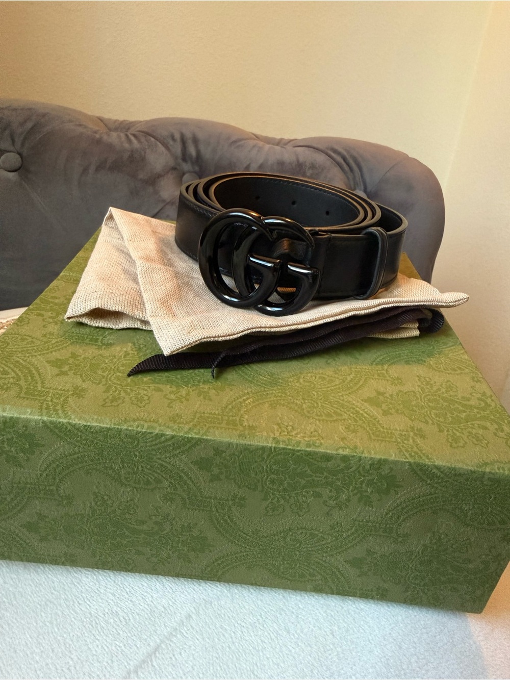 Black Double-G Leather Belt Black on Black Full-inclusion+Receipt